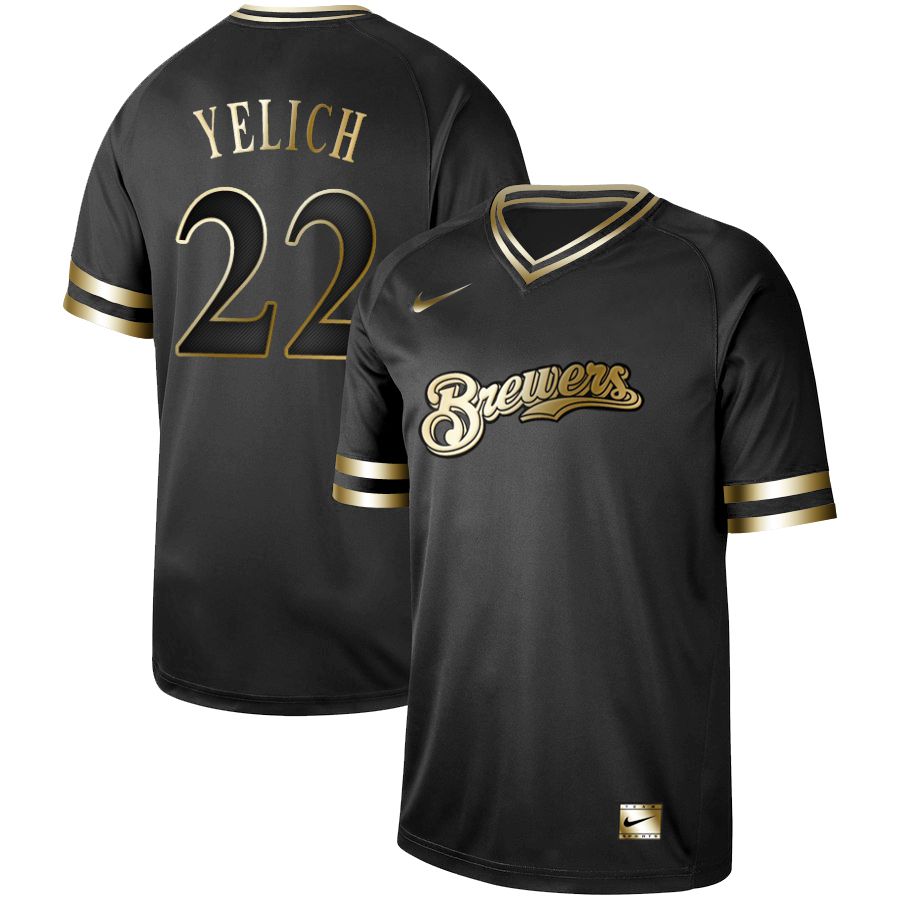 Men Milwaukee Brewers #22 Yelich Nike Black Gold MLB Jerseys